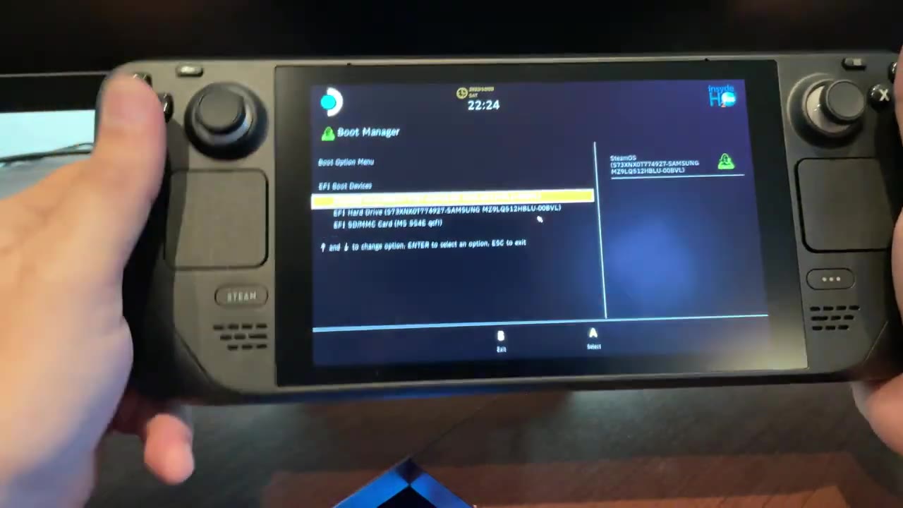 Steam Deck boot manager showing the SD card