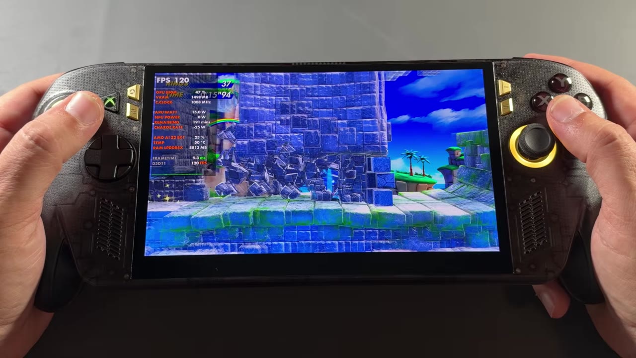 Sonic running at 120 FPS on the ROG Xbox Ally X20 OLED