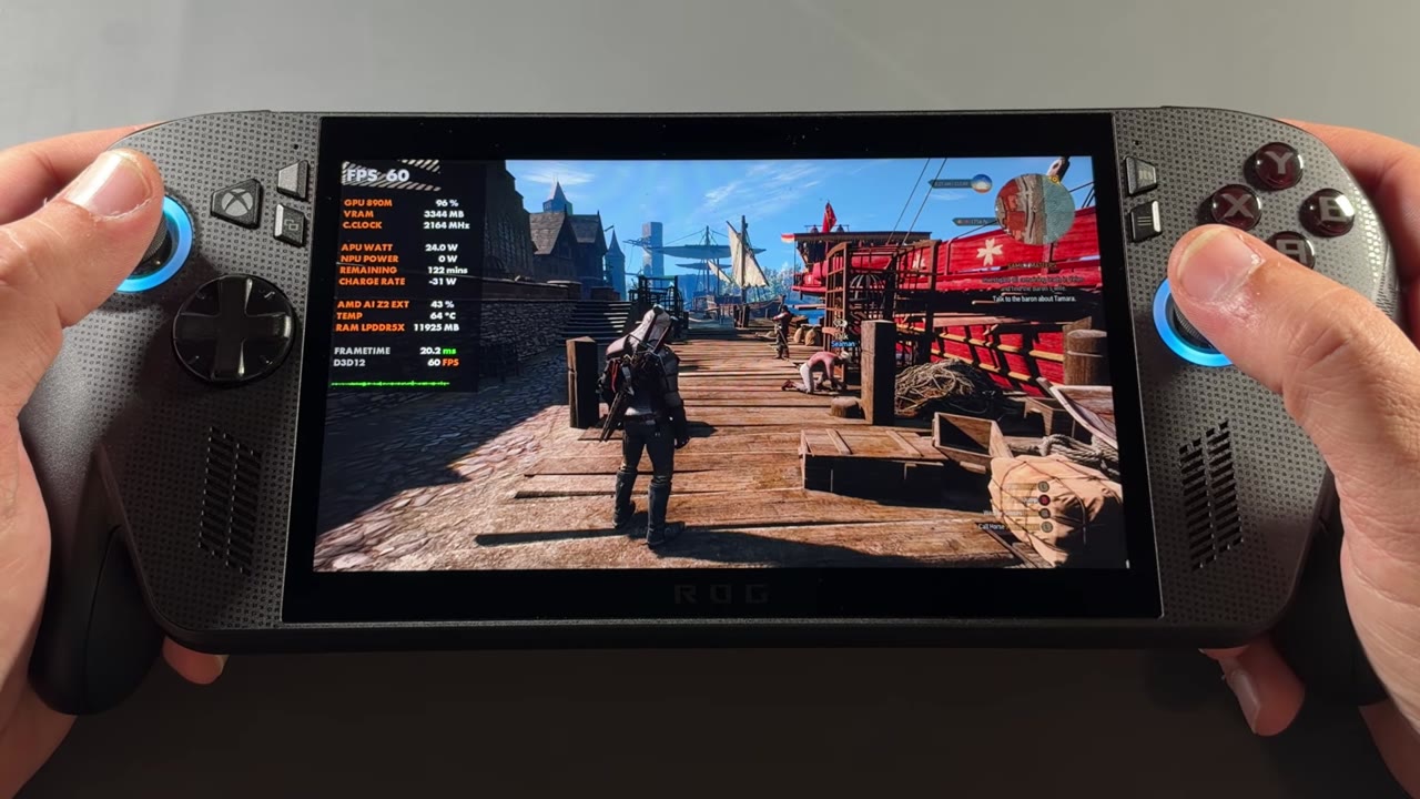 The Witcher 3 on the original ROG Xbox Ally X at 60 FPS