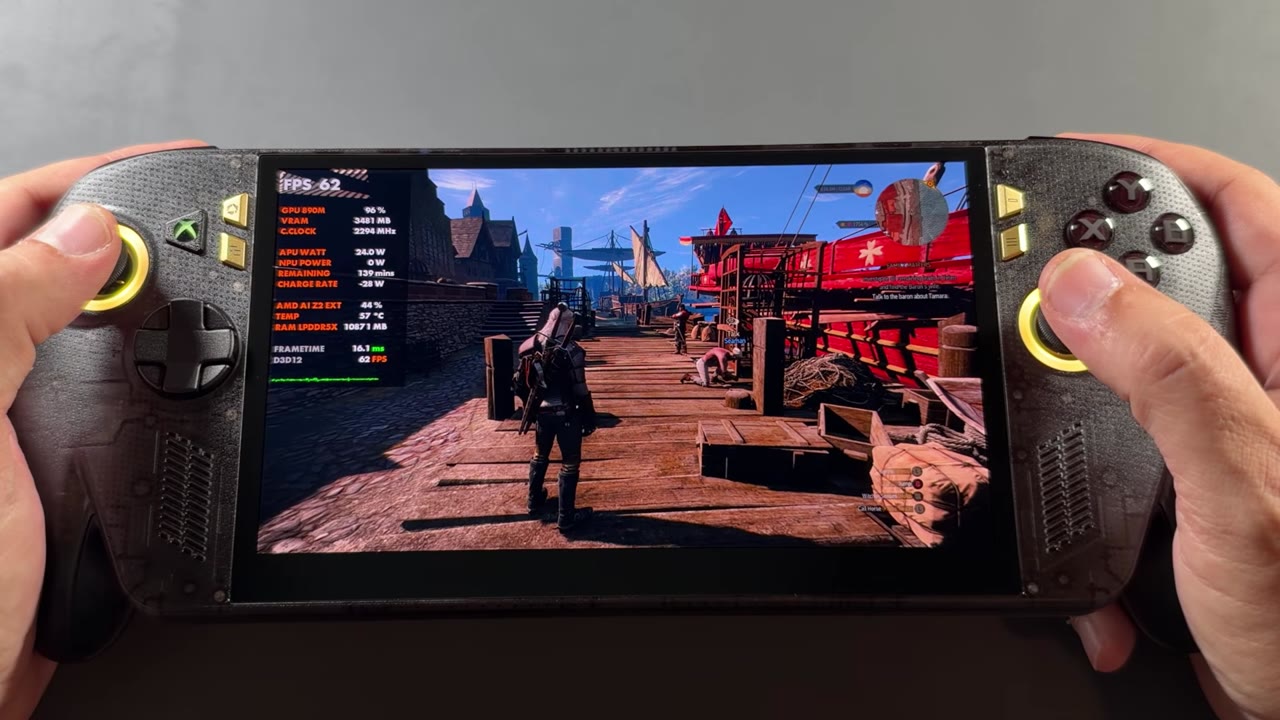 The Witcher 3 on the ROG Xbox Ally X20 at 62 FPS