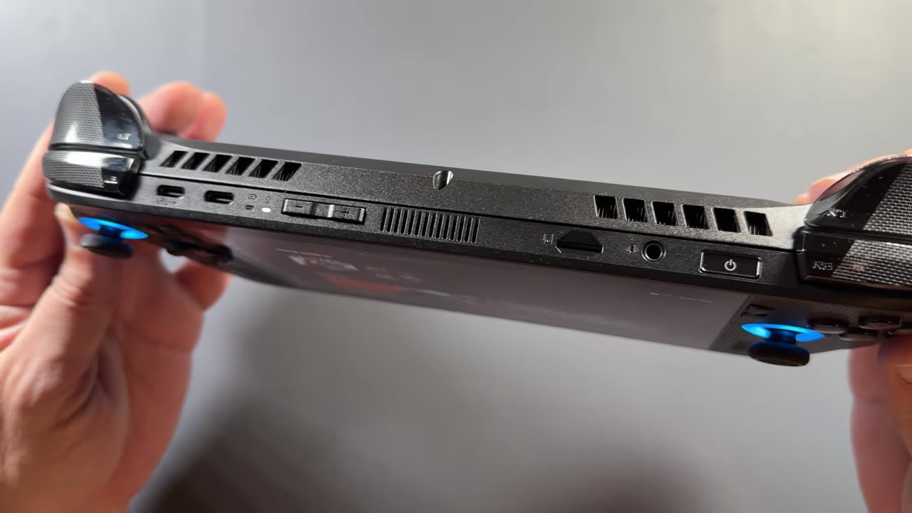 Top edge of the ROG Xbox Ally X showing the triggers, shoulder buttons and ports