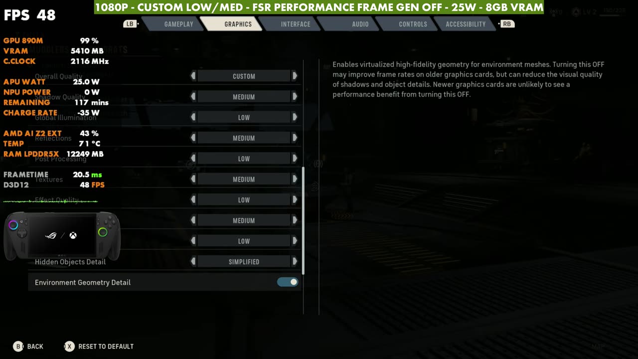 Star Wars: Zero Company custom low/medium quality settings on the ROG Xbox Ally X